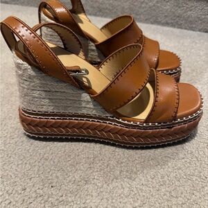 Castaner Cognac Leather Espadrille Platform Wedge Sandals